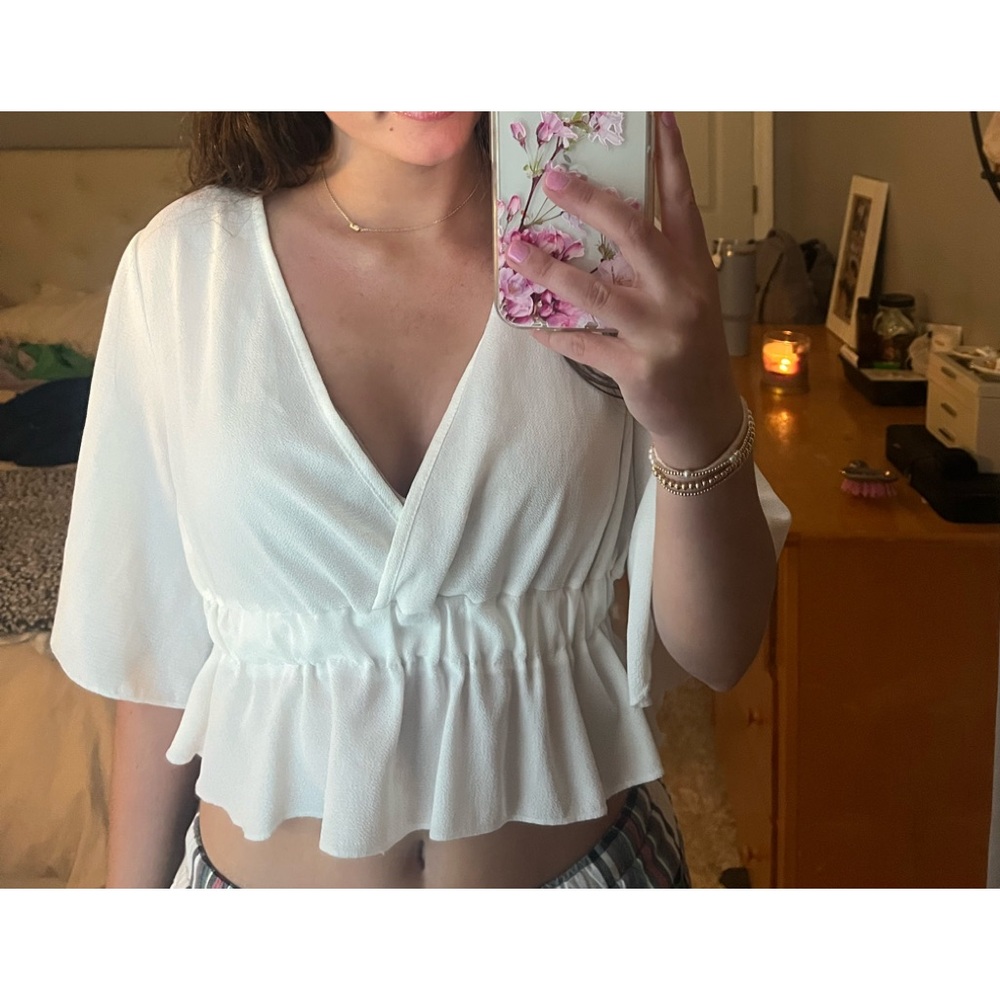 white cropped shirt